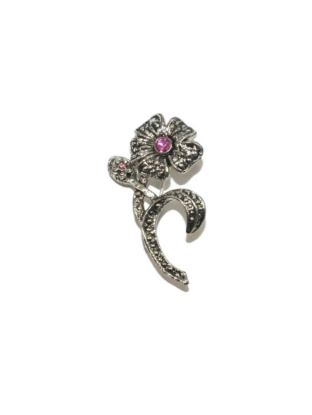 Vintage AAI Silver Tone and Pink Rhinestones Floral Brooch. AAI Hallmark.
